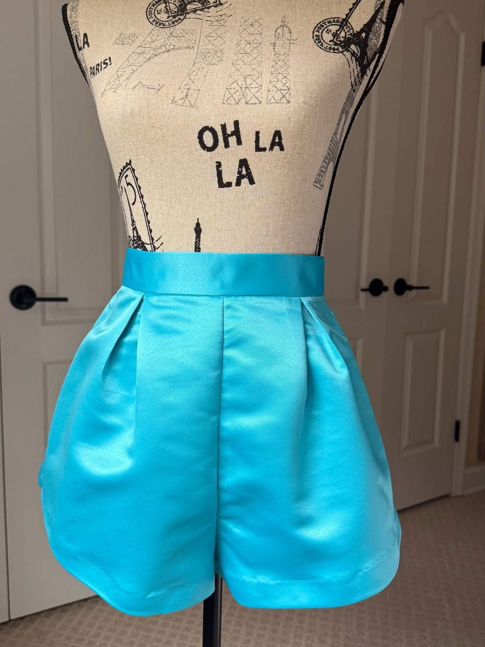 ASOS Design Turquoise Satin Shorts High Waisted Pleated Bubble Tulip